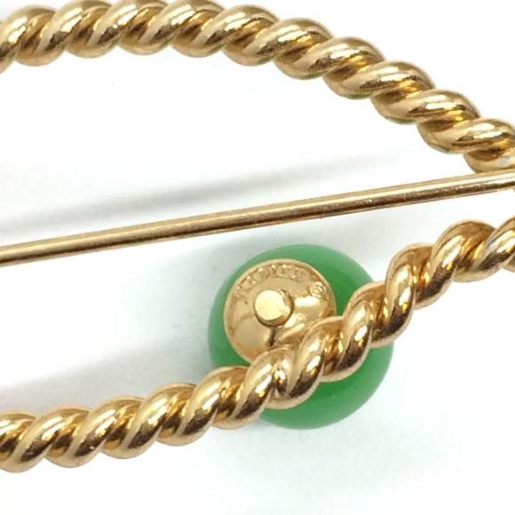 !!SOLD!! VINTAGE NAPIER FISH GREEN EYE GOLD TONE BRAIDED TWISTED WIRE BROOCH PIN - Picture 6 of 10